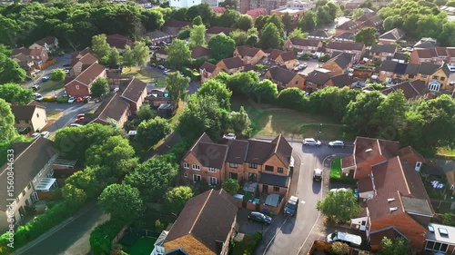 Southampton, England Suburbs Thornhill Low Angle Drone Shot At Sunset