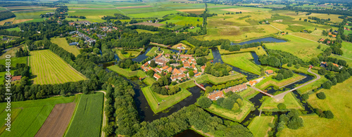 Aerial view of the old town of the city Bourtange in the Netherlands on a sunny day in summer