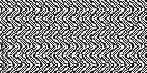 Seamless pattern with complex twisted line formations and geometric striping, black and white vector background for optical art and modern textures