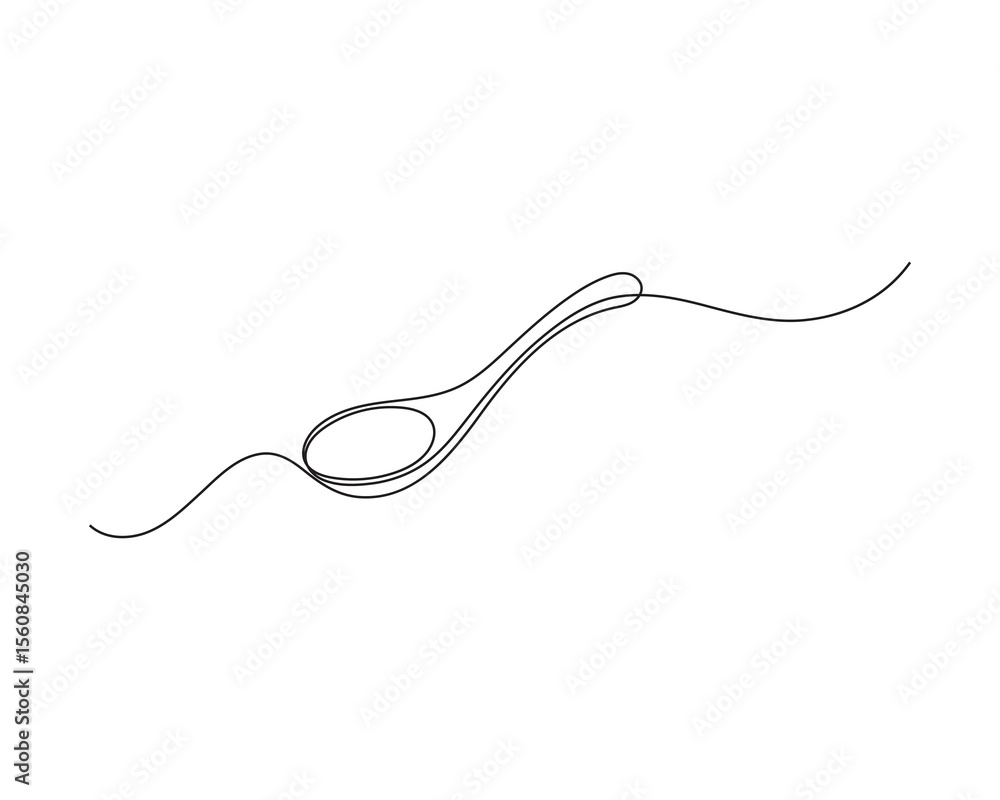 Spoon in one continuous line drawing, Spoon Single one line art, linear style, isolated on a white background Spoon in one continuous line drawing, Spoon Single one line art, linear style, isolated on a white background