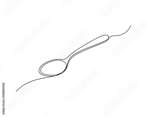 Tea spoon in one continuous line drawing, Spoon Single one line art, linear style, isolated on a white background