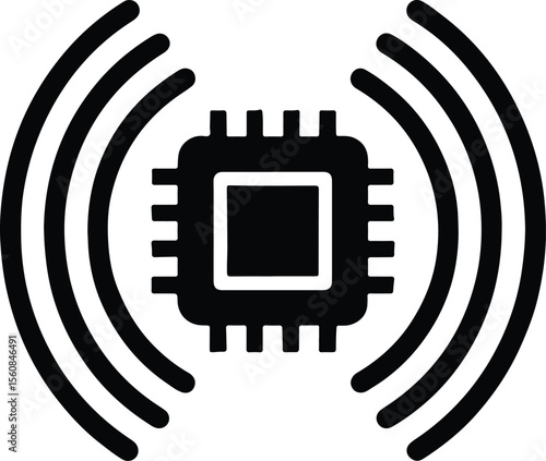 Silhouette microchip signal icon black and white vector Illustrator