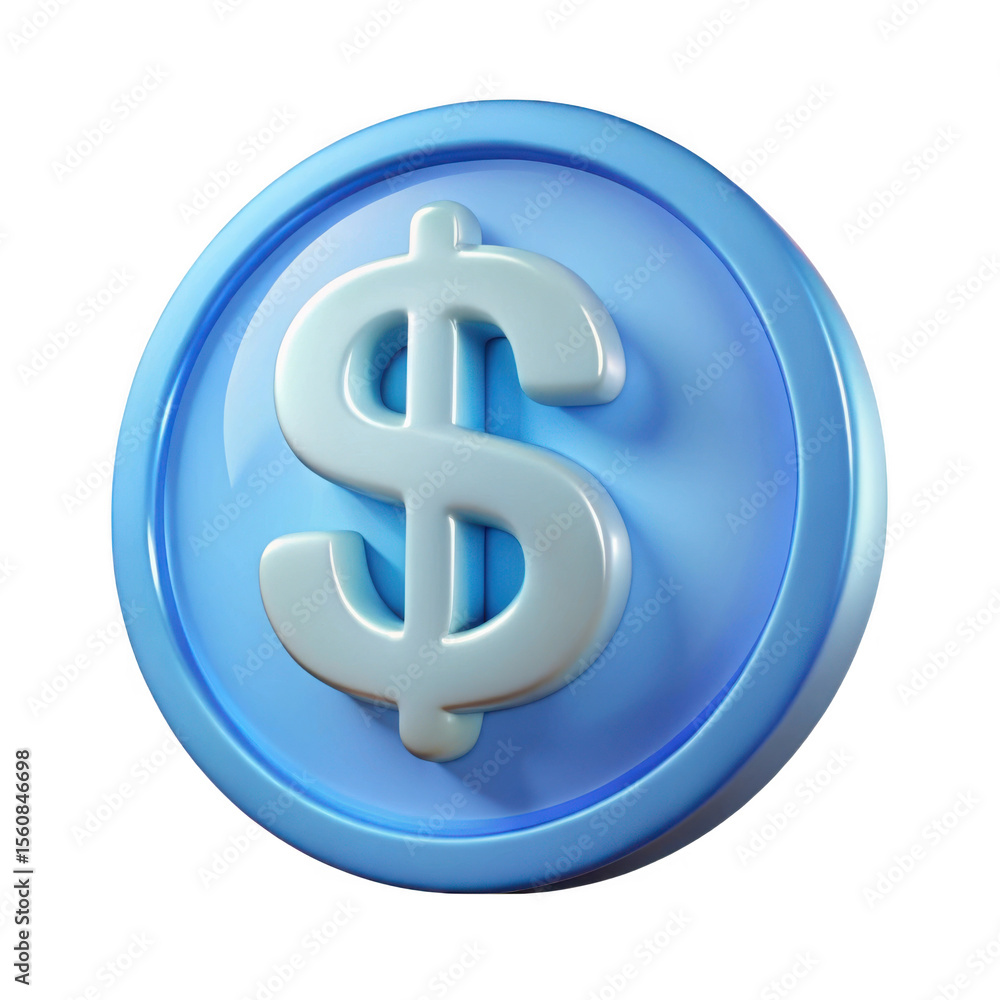Obraz premium Shiny blue coin with dollar sign isolated on transparent background