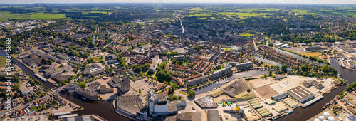 Aerial view of the old town of the city  Meppel in the Netherlands on a sunny day in summer
