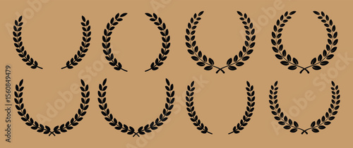 Laurel wreath circle leaves and branch set create 