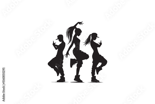  A hiphop dancer silhouette with a simple, understated design set against a white background 