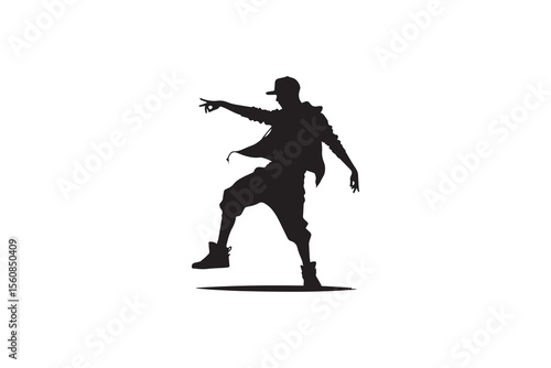  A hiphop dancer silhouette with a simple, understated design set against a white background 
