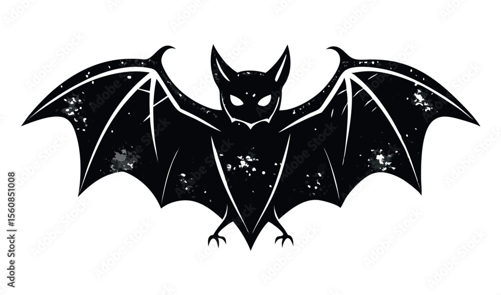 Fototapeta premium Spooky silhouette of a black bat with glowing eyes and textured wings