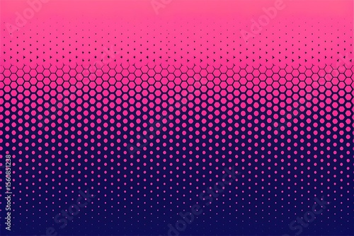 Geometric hexagon pattern transitioning to dots with pink and blue gradient background