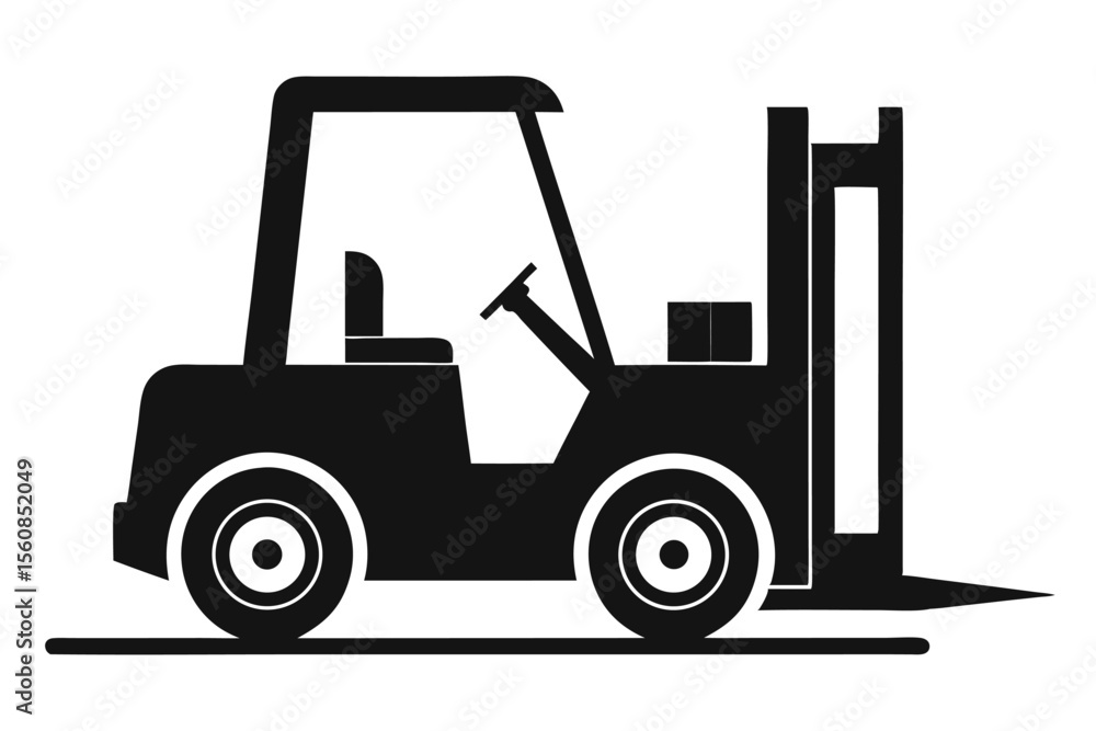 Black Silhouette of a Forklift Truck with a Steering Wheel and Seat Visible Black Silhouette of a Forklift Truck with a Steering Wheel and Seat Visible
