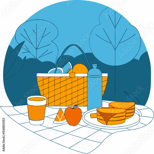 Picnic Basket with Sandwiches and Fruits on a Blanket in a Scenic Outdoor Setting for Lifestyle Blogs, Summer Activities, Family Gatherings, and Food Sharing Content  