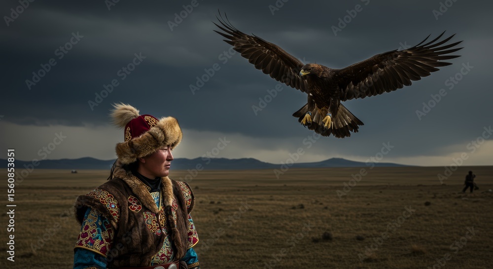 Naklejka premium Golden Eagle Hunter on the Mongolian Steppe