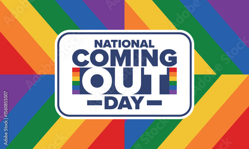 National Coming Out Day. Happy holiday. Pride month. LGBT rainbow flag. Diversity and equality. Gay and lesbian. Free love, heart shape. Illustration. Vector poster