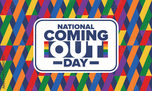 National Coming Out Day. Happy holiday. Pride month. LGBT rainbow flag. Diversity and equality. Gay and lesbian. Free love, heart shape. Illustration. Vector poster