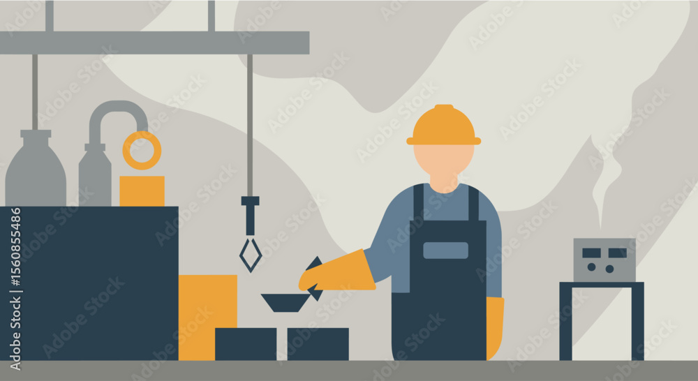 Obraz premium a worker in a factory setting, wearing a hard hat and safety gear, handling a piece of equipment. Suitable for landing page, banner, marketing, web design, presentation, infographic, etc.