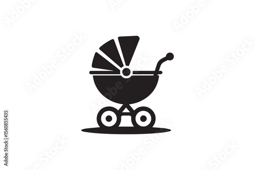  A  baby pushchair silhouette with a simple, understated design set against a white background 