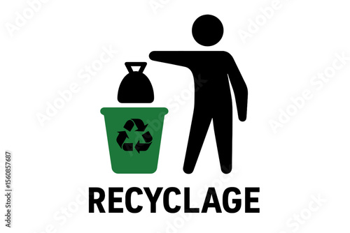 Triman Logo for recycling poly-bags in France, also known as Recyclage déchets picto produits info tri poubelle verre