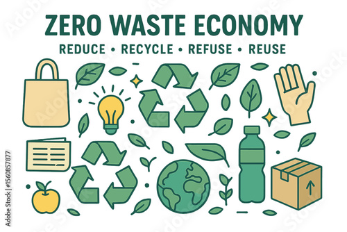 Zero Waste Economy banner: reduce, recycle, refuse, reuse resources