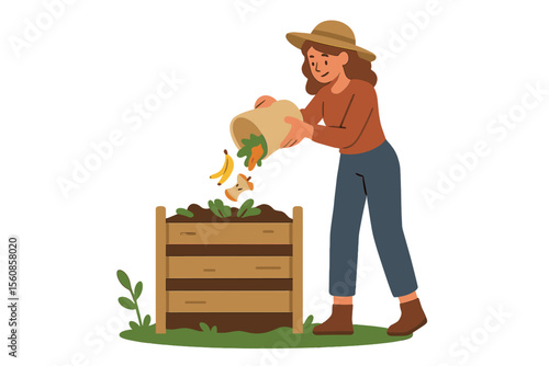 Compostage, une femme créant du compost, illustrant le concept de recyclage