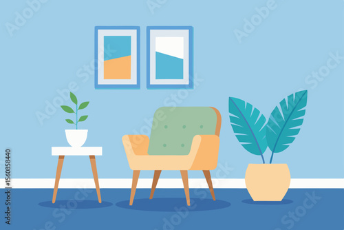 scandinavian interior with light wooden armchair