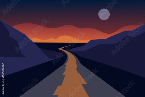 dirt road leading into quarry twilight scene