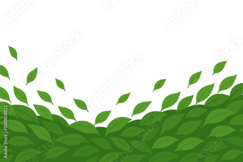 Vector illustration of a cosmetic pattern border featuring wave foliage ornaments, green leaves, and a fresh tea background, symbolizing ecology, eco, and organic design elements for beauty products