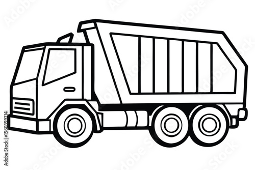 Bold Outline of a Dump Truck Side View, Automotive Design Illustration