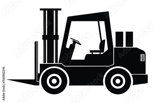 Forklift Truck Silhouette Illustration, Industrial Vehicle with Lifting Forks, Heavy Equipment Transportation