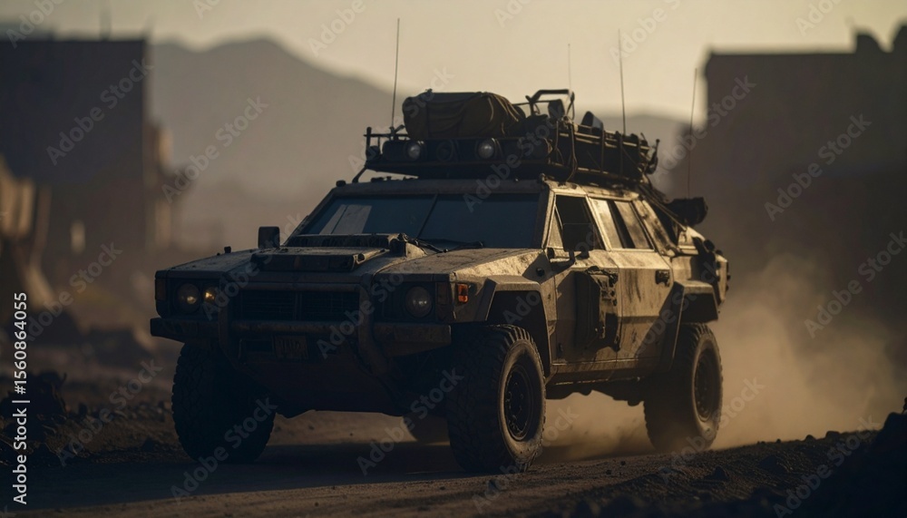 Fototapeta premium Post apocalyptic armored car with roof rack 