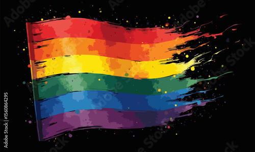 Vector design with decorative drawing of lgbt 
flag of rainbow stripe is fluttering in wind. 
Fashion t-shirt print. Pride proud parade pattern 
for textiles, fabric, clothing.