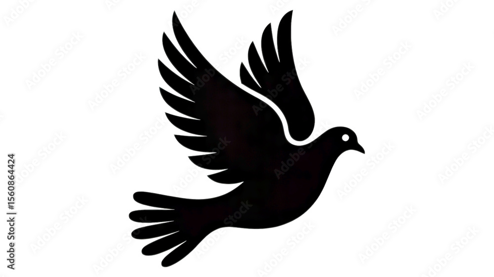 Fototapeta premium A minimalist black silhouette of a flying dove against a white background.