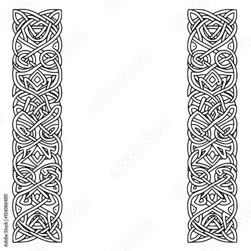 Intricate line art borders with Celtic knot design in black and white  