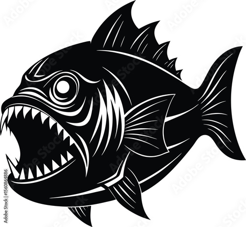Piranha head silhouette on a white background