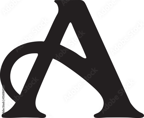 Elegant Black and White Letter A with Decorative Serif and Curled Element Design stylized black letter