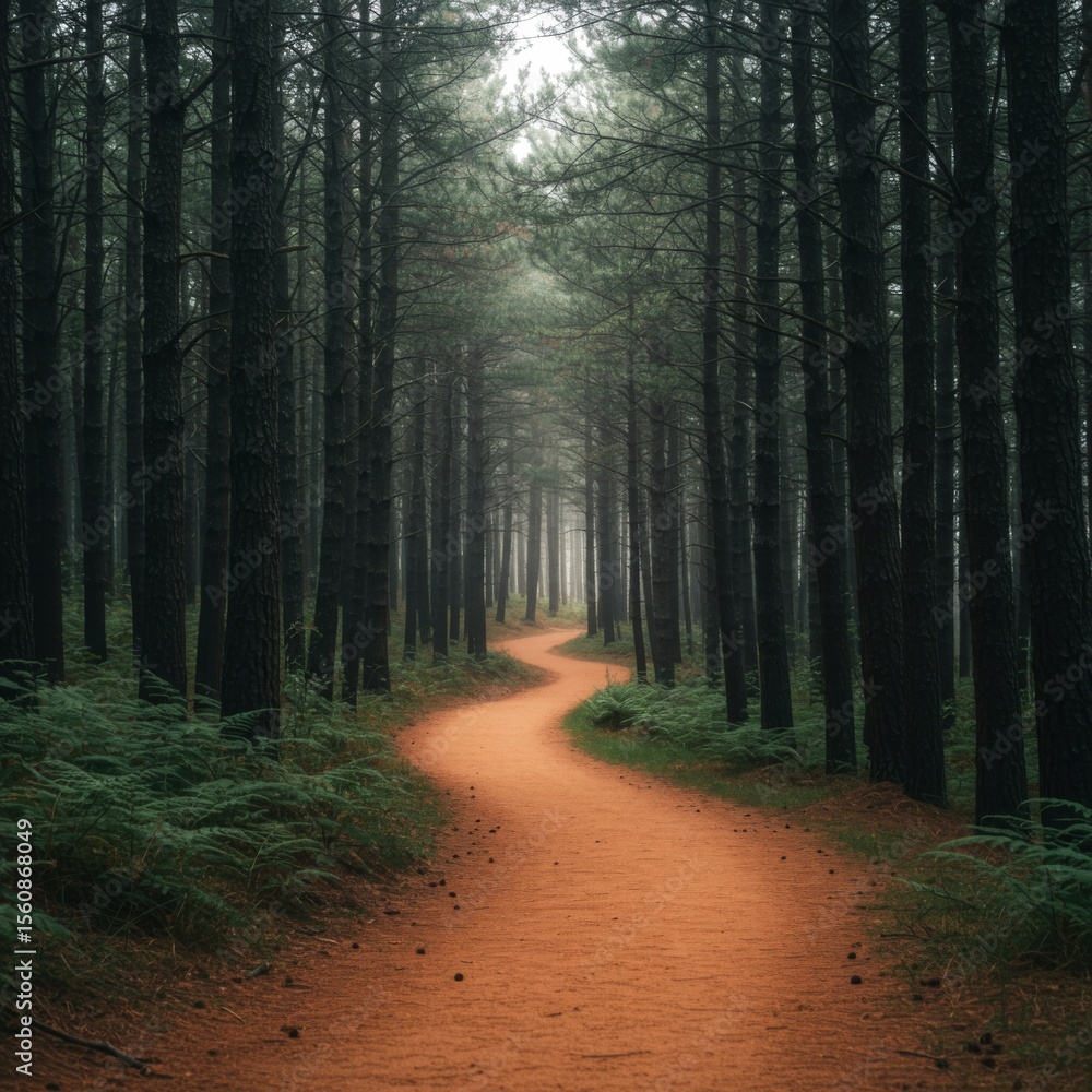 Obraz premium Winding Path Through a Misty Forest