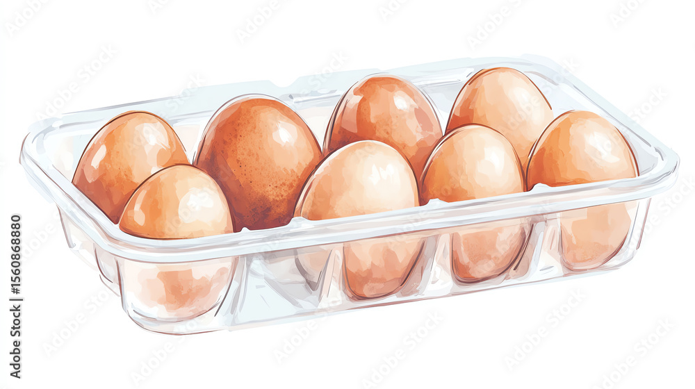 a refrigerator egg organizer clipart, kitchen storage item, watercolor style, clear plastic with lid, isolated on white background a refrigerator egg organizer clipart, kitchen storage item, watercolor style, clear plastic with lid, isolated on white background