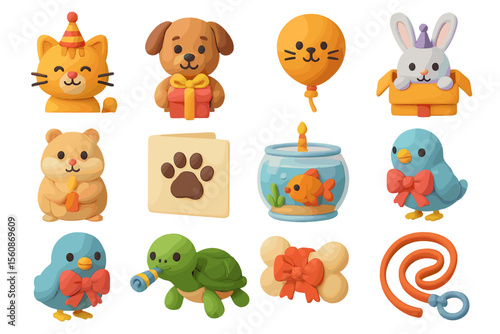 Cute animal-themed cake toppers with balloon and gift decorations
