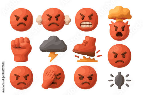 Red angry emoji faces displaying various expressions of frustration