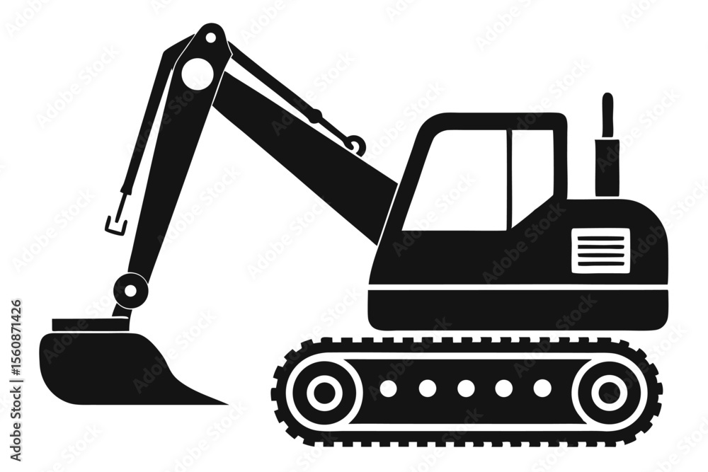 Black Silhouette of Construction Excavator with Arm and Bucket Machinery Heavy Vehicle Black Silhouette of Construction Excavator with Arm and Bucket Machinery Heavy Vehicle