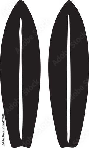 Two Surfboards Silhouettes Stand Side by Side Ready for the Waves Isolated on a White Background Minimalist Design