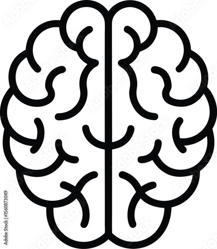 Minimalist line art human brain icon from a top down perspective isolated on transparent background