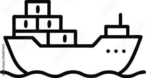 Outline icon of a cargo ship carrying containers isolated on transparent background