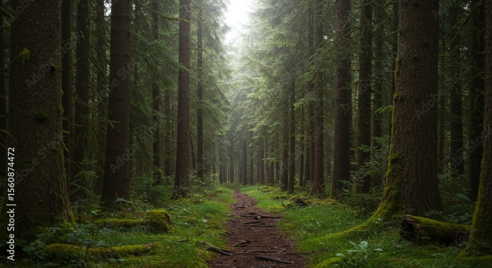 Obraz premium Pathway Through a Lush Green Forest