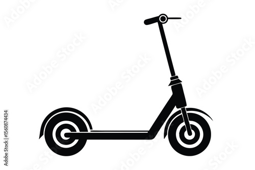 Silhouette of a Black Push Scooter with Two Wheels and Handlebar
