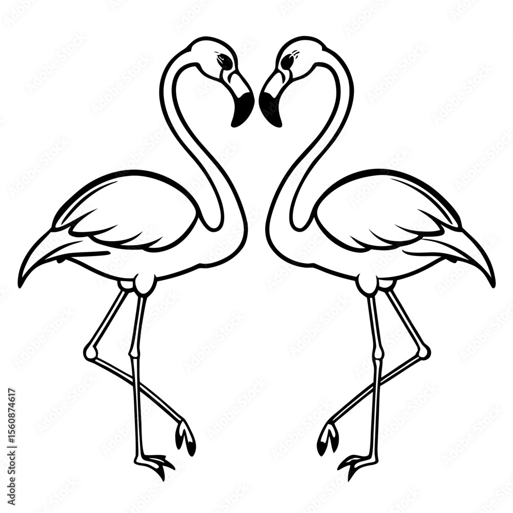 Fototapeta premium Two flamingos dancing in love with clean lines in black and white 