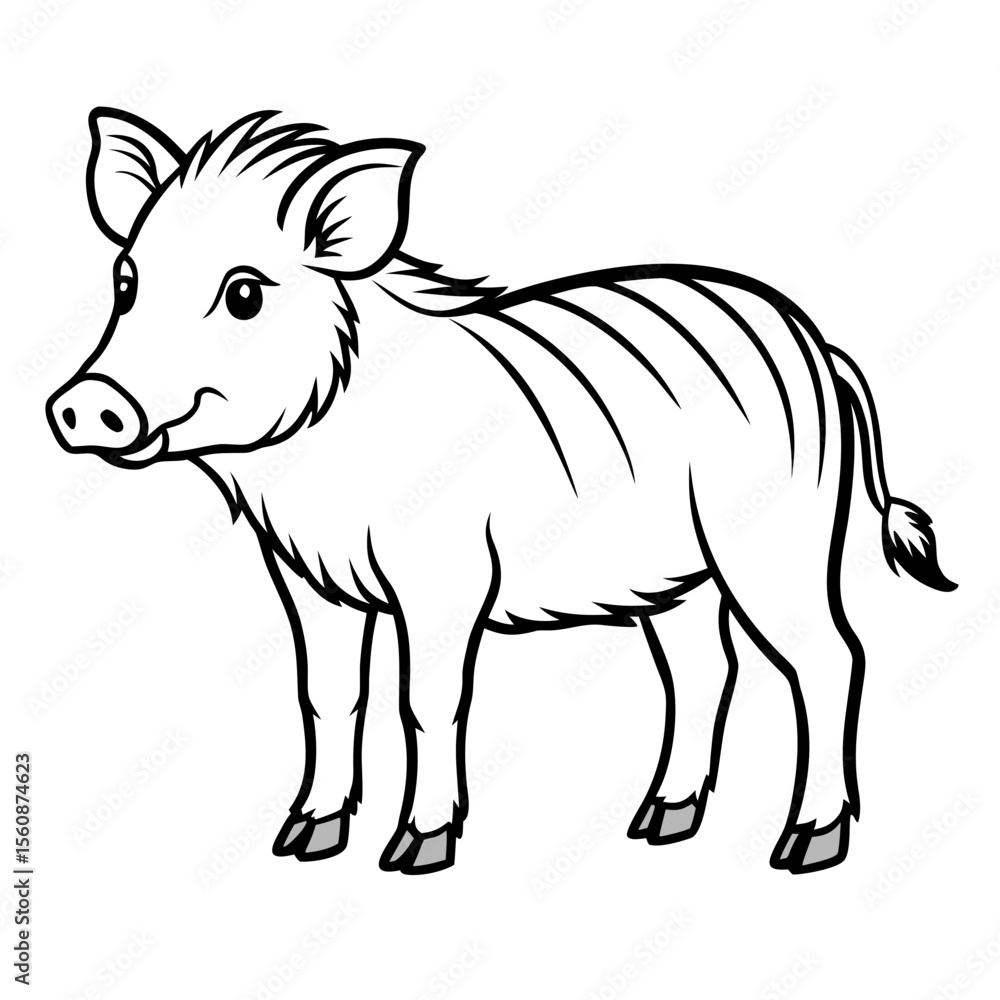 Fototapeta premium Wild boar illustration in black and white line art style 
