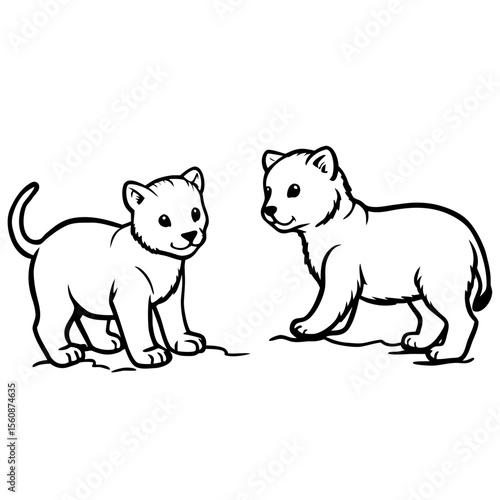 Cute lion cubs playing in a playful and friendly manner  