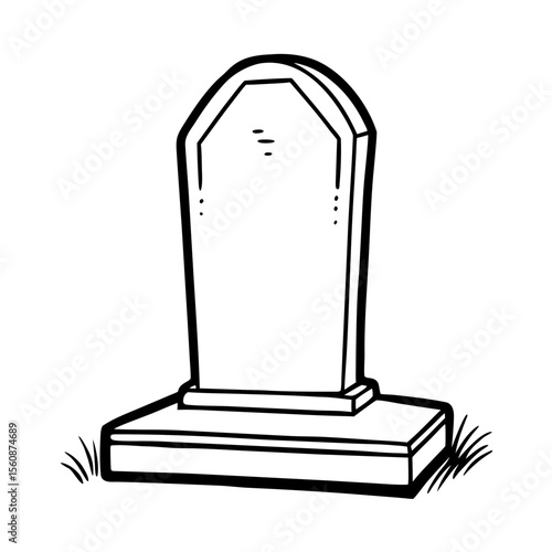 Simple tombstone with clean lines and shapes on grassy ground  