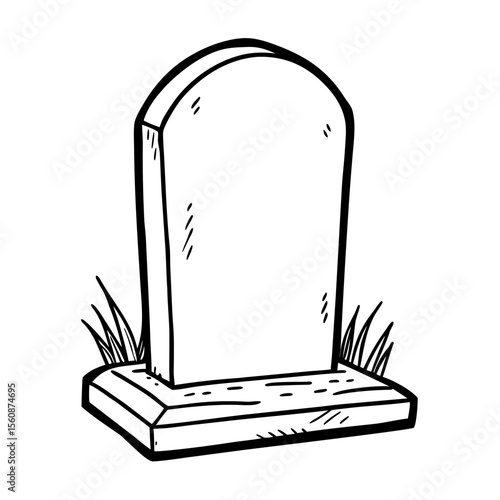 Blank gravestone with clean lines and shapes on grassy base  