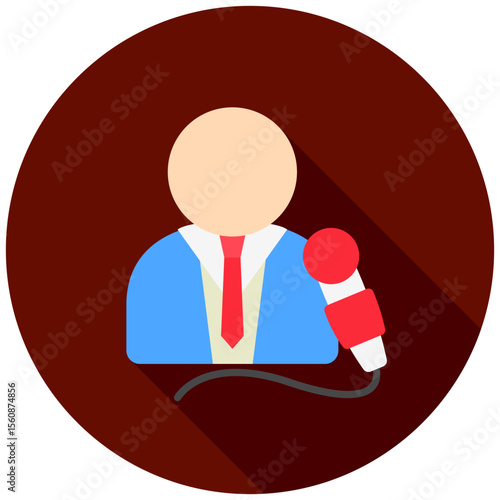 Host mini illustration rounded flat color icon, use for journalist, broadcasting, news and media UI, UX kit, app and web development, digital or print.